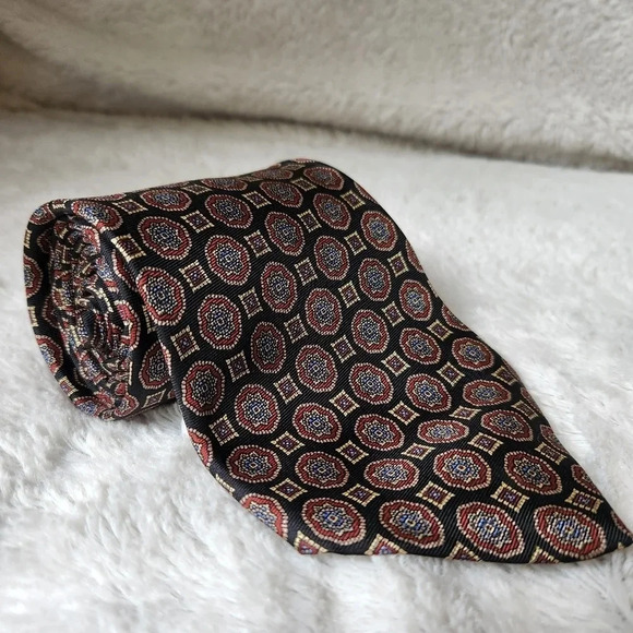 Vintage Guy Laroche Black & Red Silk Tie - Picture 1 of 8
